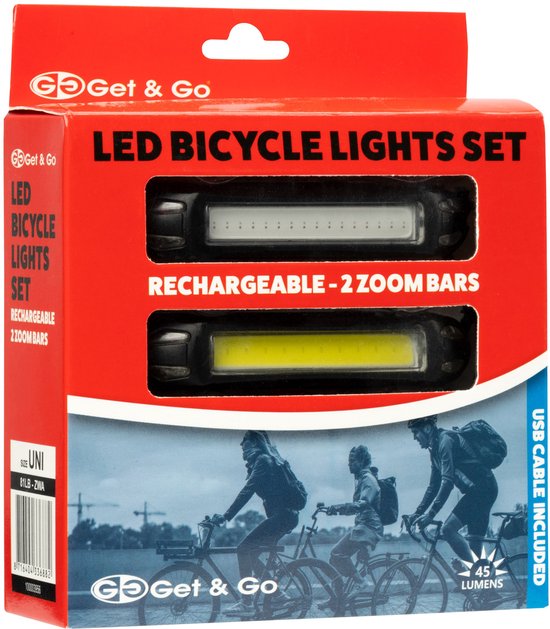Get & Go LED Fietsverlichtingset oplaadbaar - Zoom Bar 45 - Zwart — afbeelding 2