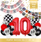 Cijfer Ballon 10 Jaar * Hoera 10 Jaar Snoes *Mega Pack Red Racing Formule 1 Verjaardag Set van 21 Ballonnen 19 x en 2 x DIY Slinger Happy Birthday & Race items * 80 cm Verjaardag N