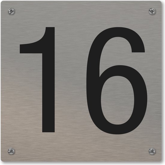Huisnummerbord - huisnummer 16 - voordeur - 12 x 12 cm - rvs look -  schroeven -... | bol.com