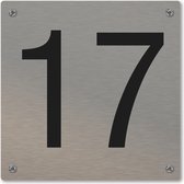 Huisnummerbord - huisnummer 17 - voordeur - 12 x 12 cm - rvs look - schroeven - naambordje nummerbord