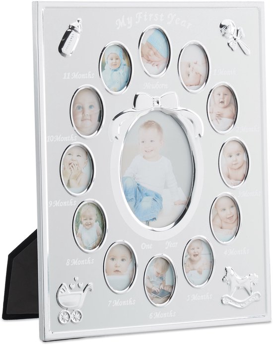 baby fotolijst "first year" - 29 x 24 cm - aluminium - 13 foto's - wit