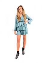 Petrol jurk | Jurk dames | Ruffle | V-hals | Chique | Stoer | Party | Kleur Petrol | Maat One size