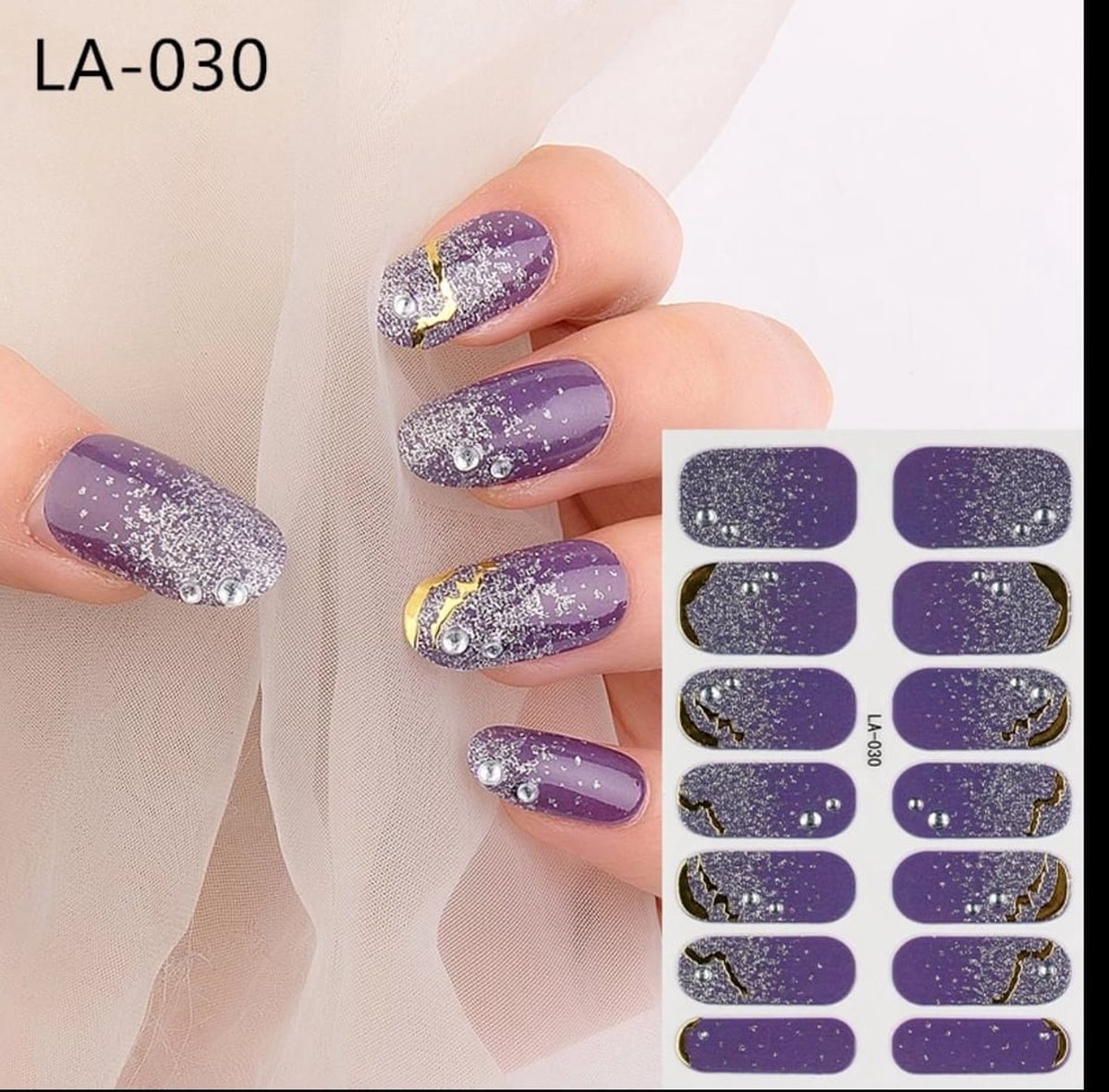 Goedkoopste nail art sticker paars met goud en strass nagel sticker