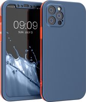 kwmobile hoesje compatibel met Apple iPhone 12 Pro - 3-delige cover met extra bescherming - Smartphonehoesje in donkerblauw / oranje