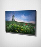 Windmill Canvas - 60 x 40 cm - Landschap - Schilderij - Canvas - Slaapkamer - Wanddecoratie  - Slaapkamer - Foto op canvas