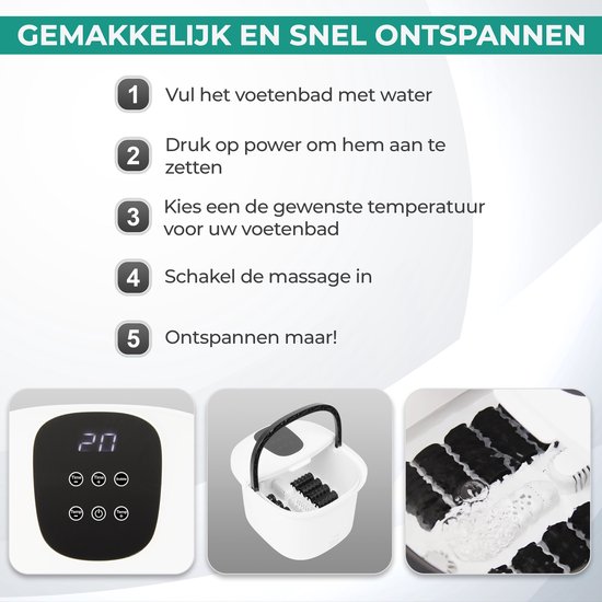 Niceey Massage Voetenbad XXL – Elektrisch Voetbad met massage – 10 Massage Rollers – Tot 48°C - Infrarood Voetmassage - 12L - Wit