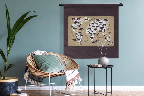 Tapisserie murale - Toile murale - Wereldkaart Enfants - Wit - Marron - 90x90 cm - Tapisserie