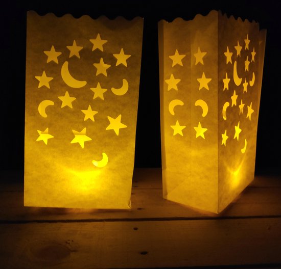 10 x Candle Bag Maan en Sterren | binnen & buiten | windlicht, papieren kaars houder, lichtzak, candlebag, candlebags, sfeerlicht