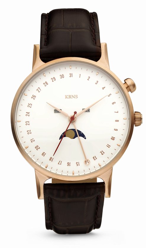 KRNS Aeon GTS-G-RG6P80 - Horloge - Analoog - Heren - Mannen - Leren band -  Bruin - | bol.com