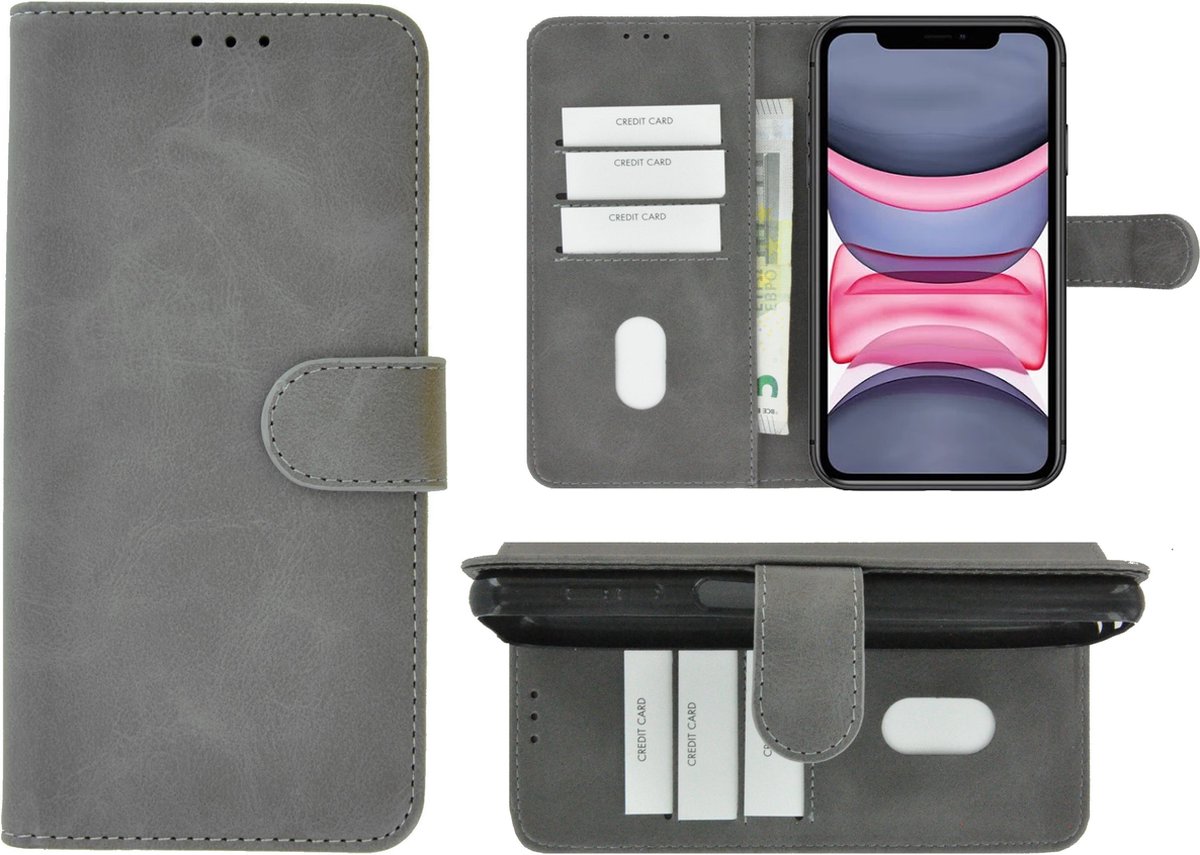 Hoesje Geschikt voor iPhone 11 Pro Max - iPhone 11 Pro Max Book Case Wallet Grijs Cover