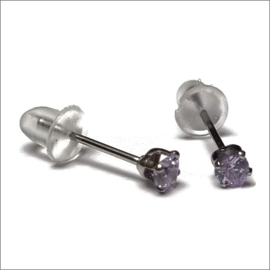 Aramat jewels ® - Zirkonia zweerknopjes hartje 3mm oorbellen lila chirurgisch staal