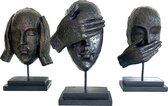 Horen zien en zwijgen 28 cm hoog - Afrikaanse maskers - kunsthars - interieurdecoratie - decoratie voor binnen - huis - decoratiestuk - figuur - kwalitatieve afwerking - cadeau - geschenk - g