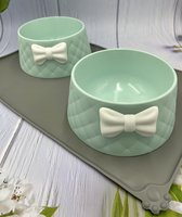 Maison Extravagante - Mochi Voerbak Hond/Kat met siliconen placemat - Set van 3 stuks - Mint groen/Grijs - Melamine - Drinkbak - Eetbak - Huisdier - Kadotip