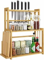 Keukenrek-Spice Organizer-Kruidenrek-Veelzijdige Spice Organizer-voor Keuken Flessen Stand-3 Niveaus-Bamboe Plank