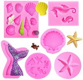 Zeemermin Siliconen Mallen - Zeedieren mold - Unicorn Mold - Cake Decoratie - Taartdecoratie - Bakvorm - Fondant - 3D Bakvorm - DIY -  6 Stuks - Roze