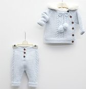 Nipperland gebreide set - Blauw - Babyshower Cadeau - Beige - maat 62-68 - Kraamcadeau - Baby kleding meisjes - Baby kleding jongens - 2-delige set - Gebreide stof- Capuchon- Vest en Broek