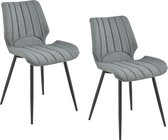 Eetkamerstoel - Set van 2 stoelen - Stof - Kleur donker grijs & zwart - Afmeting (BxDxH) 57,5 x 46 x 77 cm