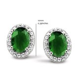 Velini jewels -EA3045GR-925 Zilver Oorbellen -Gerodineerd gezet met Emerald groen glazen steen en met Cubic Zirkonia