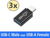 Set van 3 USB-C naar USB-A 3.0 Adapter Converter - USB C to USB A HUB - Zwart