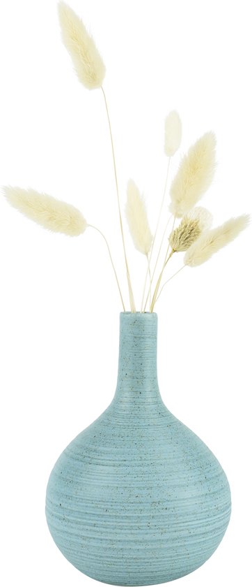 QUVIO Vaas voor droogbloemen - Vazen - Klassieke of retro bloemenvaas - Vaasje - Woonaccessoires voor bloemen en boeketten - Decoratieve accessoires - Keramiek - 10 x 14 cm (dxh) - Lichtblauw