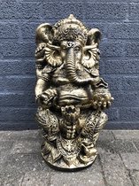 Beeld Ganesha, een hindoestaanse god, goud-zwart kleurig, polystone beeld