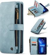 Casemania Hoesje Geschikt voor Apple iPhone 13 Mini Aqua Blue - Luxe Portemonnee Book Case met Rits