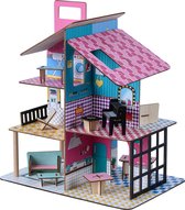 Teamson Kids Houten Poppenhuis Voor 3.5" Poppen - Omvat 12 Accessoires - Kinderspeelgoed - Veelkleurig