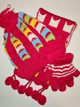 Winter Kinder Set - Rood - Muts Sjaal Handschoentjes - 2 tot 4 jaar - Hoofd Nek Handen Warm