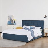 OCTAVE Volwassen bed - Donkerblauw fluweel - Lattenbodem - 160x200 cm
