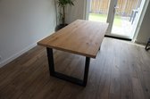 Eikenhouten eettafel | 100x200cm | U-poot slank mat zwart | rechte rand