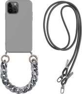 CF Pack - iPhone 13 Cover With Neck Cord Grijs Grey Fashion Cover Girls Cross Neck Phone Case For Silicone Hanging Rope Mobile Phone Case Hoesje Siliconen