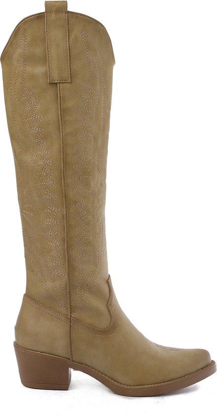 Foto: Smilefavorites dames cowboylaarzen met hak imitatieleer taupe khaki maat 40