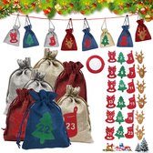 24 Jute Zakken Adventskalender voor Vullen, Jute Zak Knutselset,Adventskalender Stoffen Tassen, Kerstcadeau Tassen, Vullende Kerst Kalender Tassen voor Kinderen