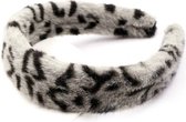 Haarband Diadeem Fluffy Imitatie Bont Panter Print Grijs
