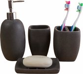 Badkamer Accessoires Set – Tandenborstelhouder –Zeeppompje Zeepbakje – Keramiek met Zwart Design