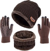 3 in 1 Winter Balaclava Muts + Sjaal + Handschoenen | Bruin - One size