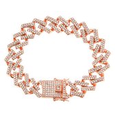 ICYBOY 18K Massieve Miami Heren Vierkantig Armband Verguld Rose Goud [ROSE GOLD-PLATED] [ICED OUT] [21 cm] - Bracelet Square Diamond Cuban Link Chain
