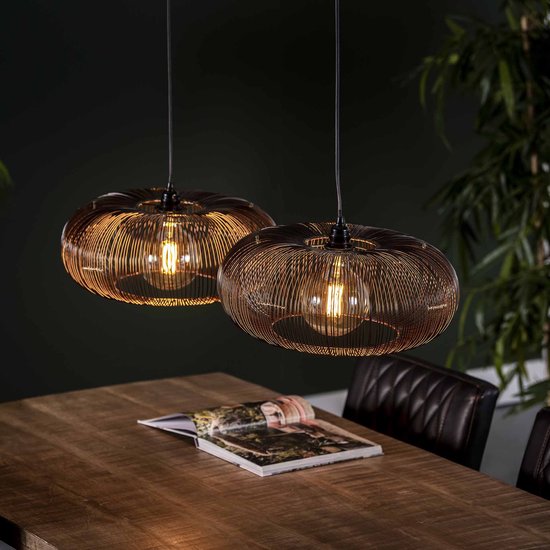 Hoyz - Hanglamp met 2 lampen - Koper kleurig - 150cm in hoogte verstelbaar  - Disk vorm... | bol.com