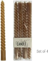 Gedraaide kaarsen - Set van 4 stuks - 26cm - Twisted candles - Swirl kaarsen - Oker