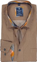Redmond regular fit overhemd - poplin - camel met zwart en wit dessin (contrast) - Strijkvriendelijk - Boordmaat: 53/54