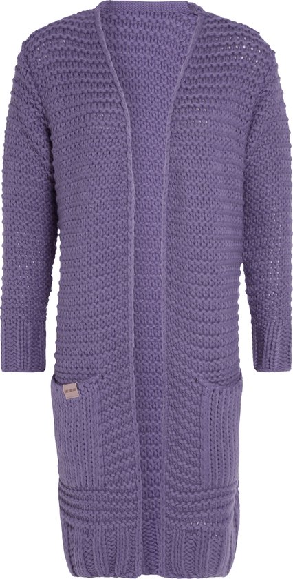 Knit Factory Alex Lang Gebreid Dames Vest - Grof gebreid paars damesvest - Cardigan voor de herfst en winter - Lang vest tot over de knie - Violet - 36/38