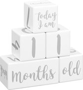 Navaris baby mijlpaalblokken dobbelstenen - Leeftijdsblokken - 5-delige set blokken - Moderne foto rekwisieten - Voor meisjes en jongens - Grijs
