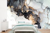 Behang - Fotobehang Marmer - Zwart - Wit - Goud - Luxe - Abstract - Breedte 330 cm x hoogte 220 cm
