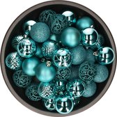 37x boules de Noël en plastique/plastique bleu turquoise 6 cm mix - Incassable - Décorations pour Décorations pour sapins de Noël de Noël / Décorations de Noël