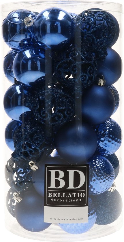 37x boules de Noël en plastique/plastique bleu cobalt 6 cm mix - Incassable - Décorations de Noël / Décorations de Noël pour arbres de Noël