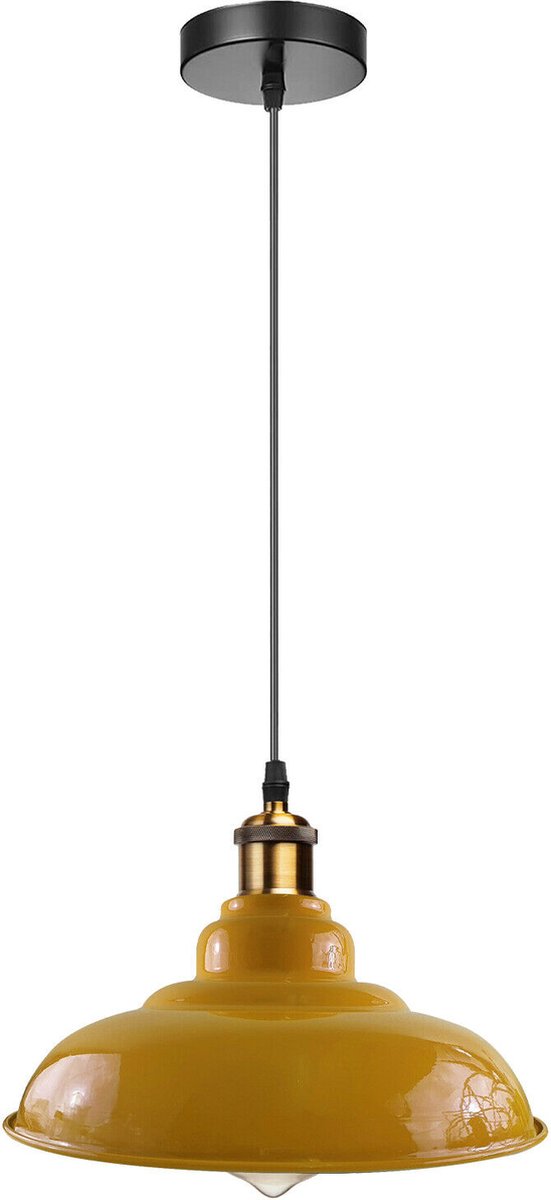 Retro industriële vintage metalen glanzende hangende plafondlamp kap hanglamp geel