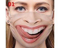 Grappig vrouw met uitgestoken tong - tongue - herbruikbare mondkapjes - mondmaskers - wasbaar - niet medisch mondmasker - polyester - geschikt voor ov - herbruikbaar - reusable - wasbaar - Funny - masker - mondkapje