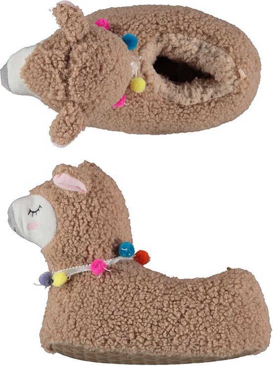 Kinder dieren pantoffels/sloffen alpaca taupe maat 27-28