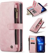 iPhone 13 Pro Hoesje Pale Pink - Casemania Luxe Portemonnee Book Case met Rits