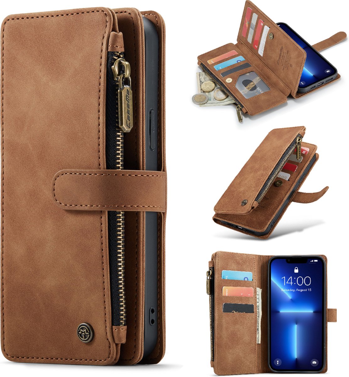 Apple iPhone 13 Pro Hoesje Sienna Brown - Caseme Luxe Portemonnee Book Case met Rits